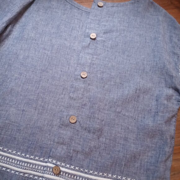 SIGRID OLSEN short sleeve button back linen top (M) - Picture 10 of 14